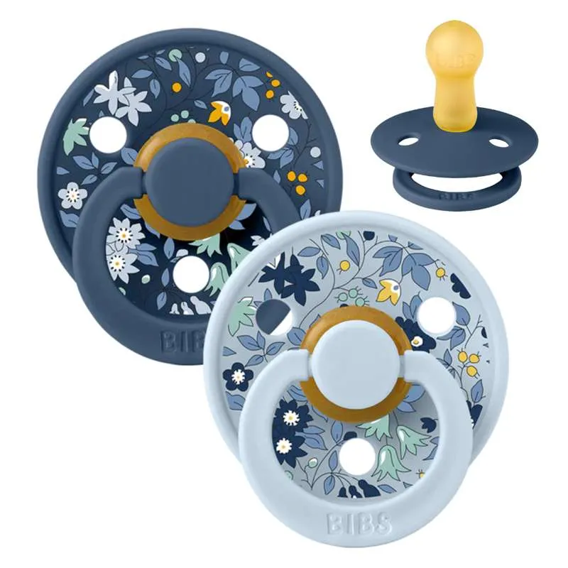 Bibs Round Colour Pacifier - 2-Pack - sz. 2 - natural rubber - Liberty - Chamomile Lawn/Baby Cobalt Mix