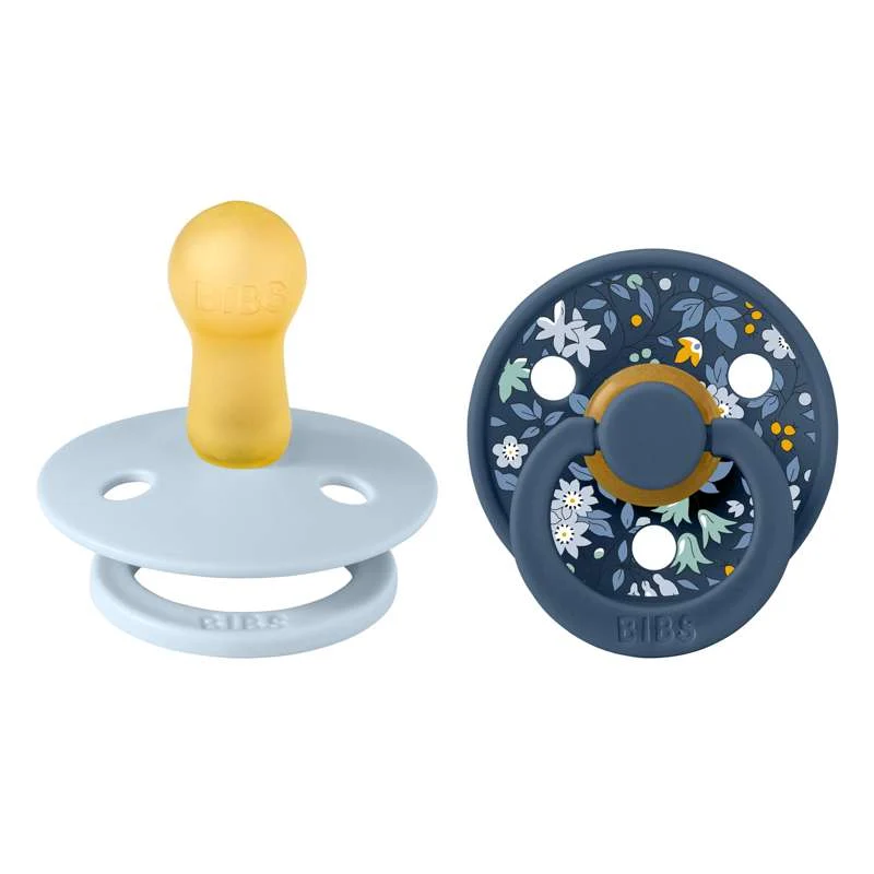 Bibs Round Colour Pacifier - 2-Pack - sz. 2 - natural tpr - Liberty - Chamomile Lawn/Baby Blue Mix