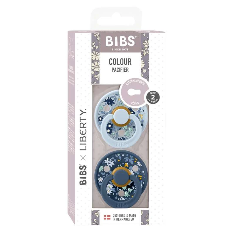 Bibs Round Colour Pacifier - 2-Pack - sz. 2 - natural tpr - Liberty - Chamomile Lawn/Baby Blue Mix