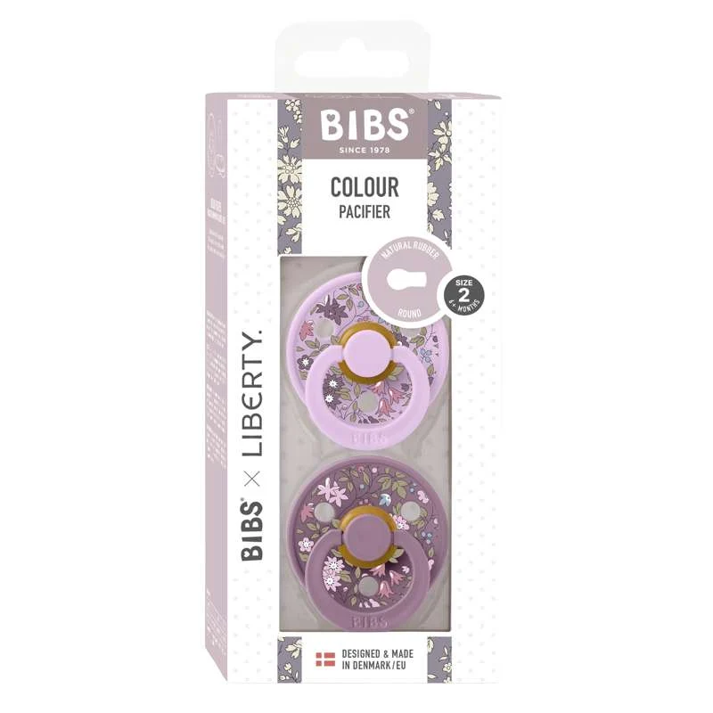 Bibs Round Colour Pacifier - 2-Pack - sz. 2 - natural tpr - Liberty - Chamomile Lawn/Violet Sky Mix