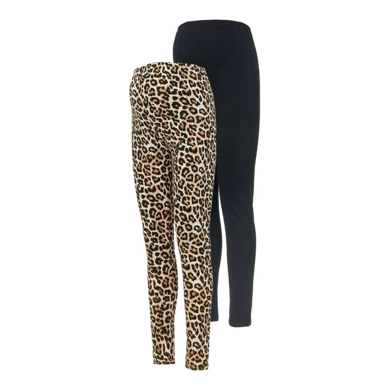 Mamalicious MLSANNI Graviditets-Leggings - 2-pak - Sort/Leopard Xs