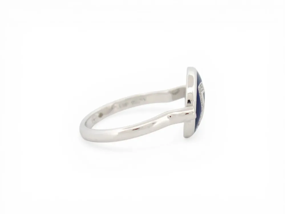 De Beers Lotus Enchanted - Пръстен от 18-каратово бяло злато, диаманти и син емайл
