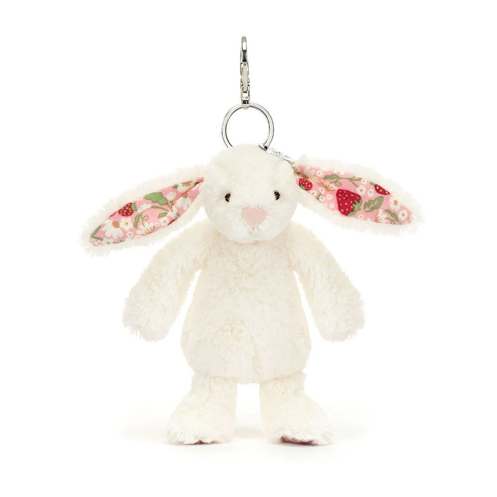 Jellycat бебешко зайче ключодържател с цветни ушички крем "ягода" 18 см