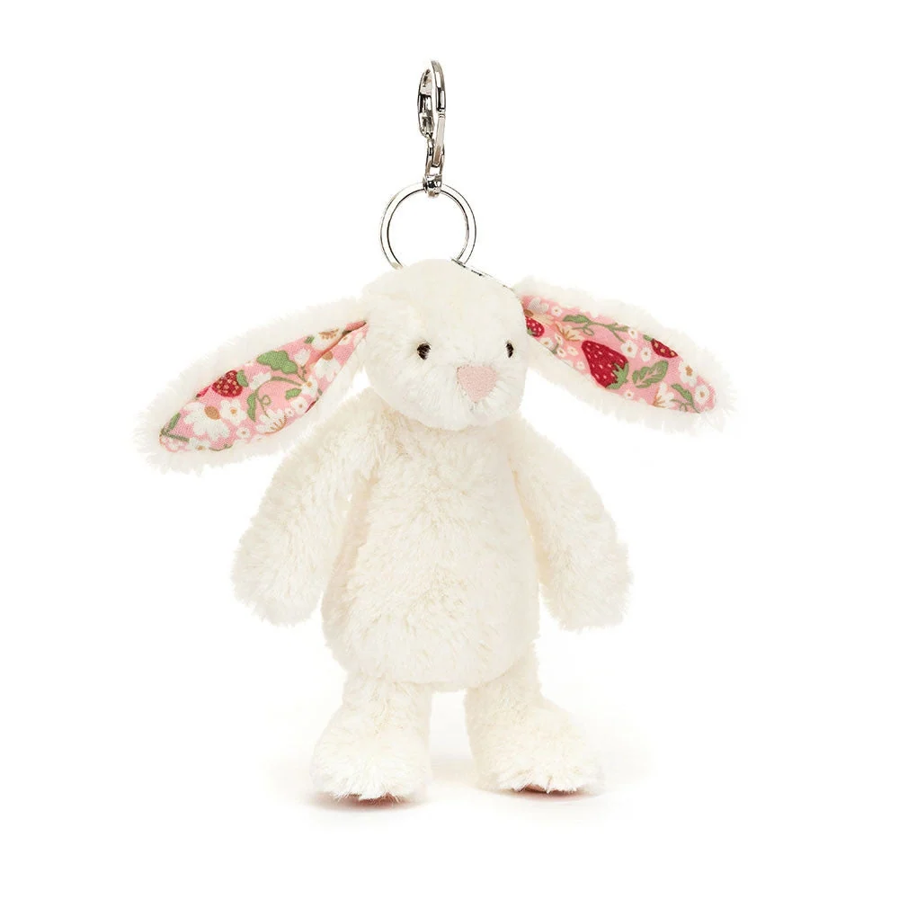 Jellycat бебешко зайче ключодържател с цветни ушички крем "ягода" 18 см