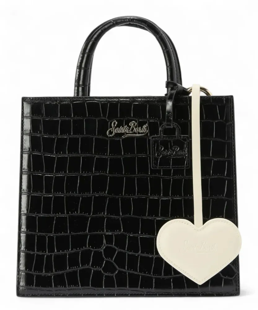 Leather heart bag charm logo