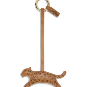 Leopard print leather bag charm logo
