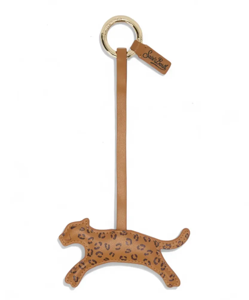 Leopard print leather bag charm logo