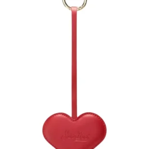Red leather heart bag charm logo ring