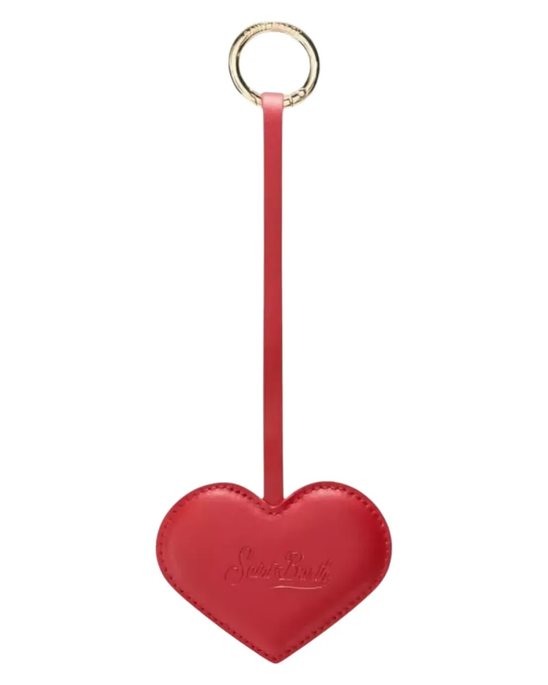 Red leather heart bag charm logo ring