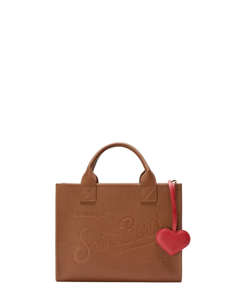 Red leather heart bag charm logo ring