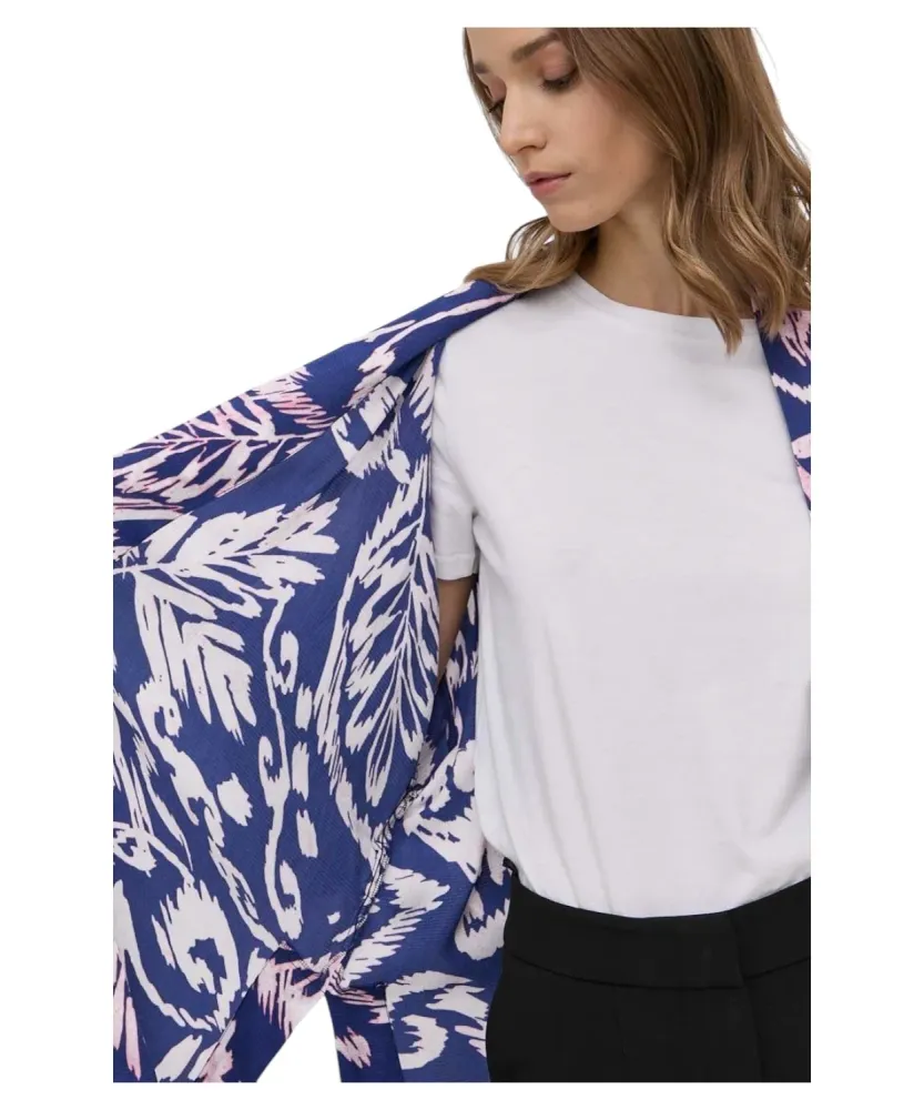 Short kimono floral print satin belt and 3/4 sleeves