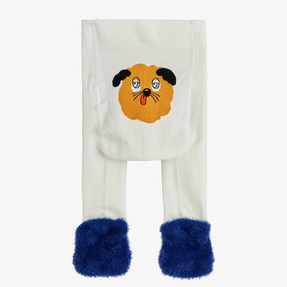 Mini Rodini нехлъзгащи се чорапогащи Doggie Off-white
