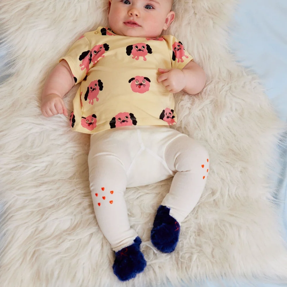 Mini Rodini нехлъзгащи се чорапогащи Doggie Off-white