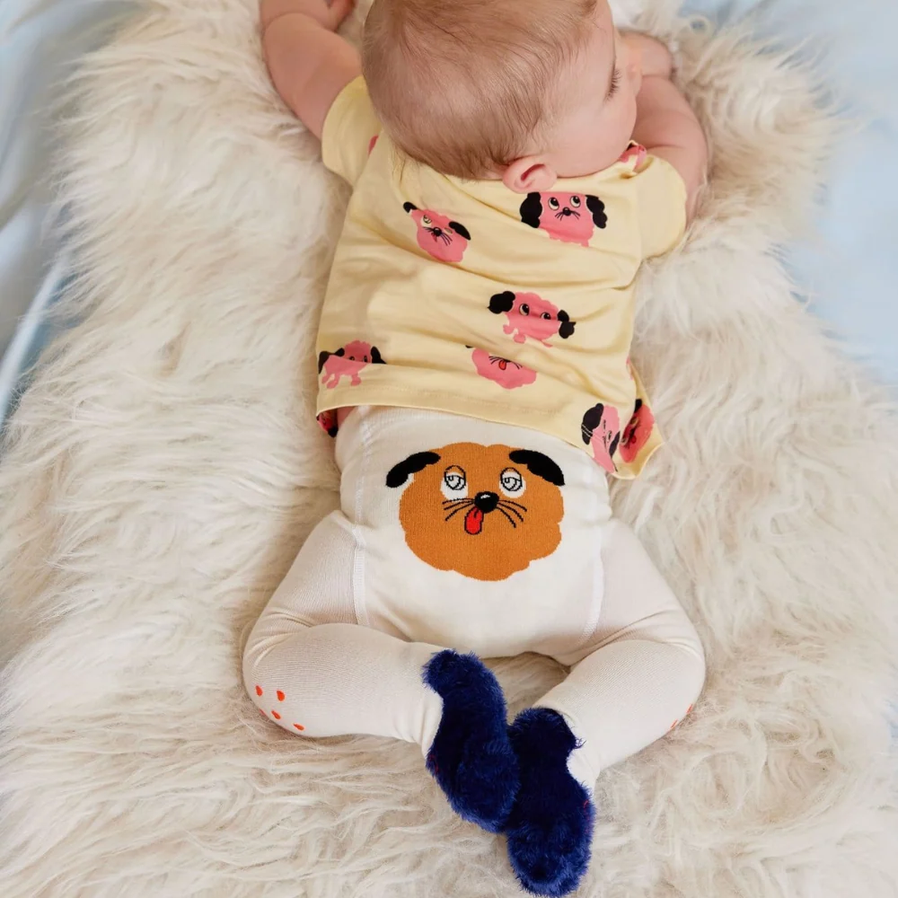 Mini Rodini нехлъзгащи се чорапогащи Doggie Off-white