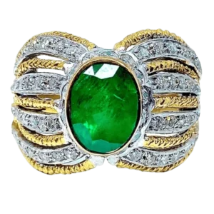 2 пръстена със златен изумруд и диамант