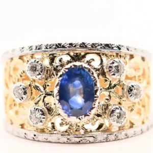 Пръстен - сапфир 0,95 ct и диаманти от 18-каратово жълто и бяло злато