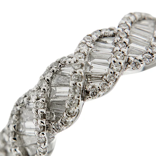 Вълнообразен пръстен тип ривиера - Диаманти 1,00 ct в 18-каратово бяло злато