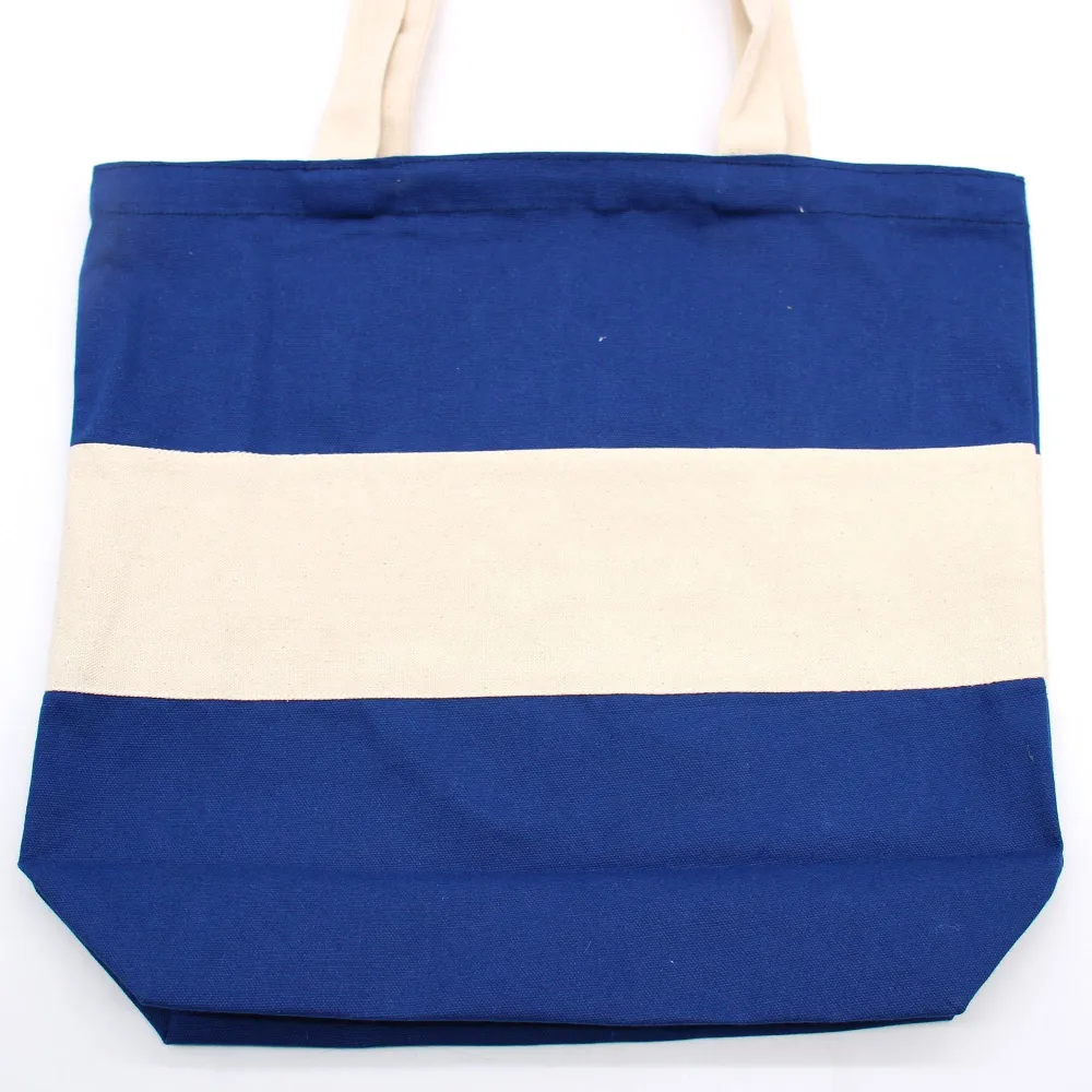 Памучна чанта двуцветна синя натурална 10oz 38x42x12cm