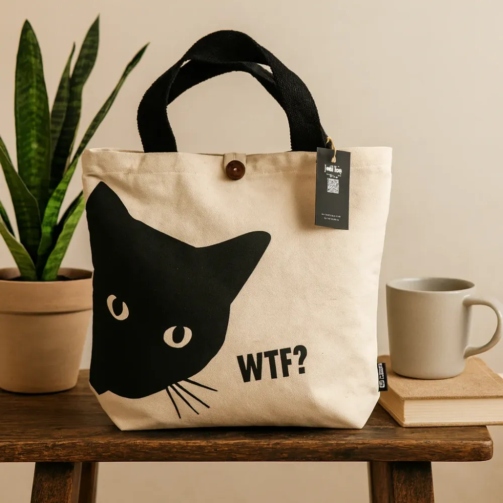 Торба тип тоте Черна котка Натурална 10oz