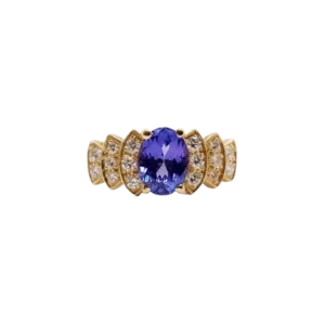 Винтидж пръстен тип жон в 18-каратово злато с танзанит 1,10 ct и диаманти