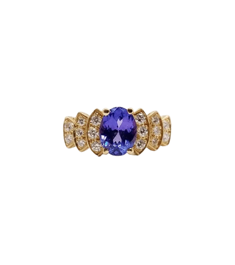 Винтидж пръстен тип жон в 18-каратово злато с танзанит 1,10 ct и диаманти