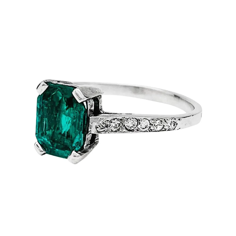 Пръстен от бяло злато, Платина, изумруд 1.26ct.