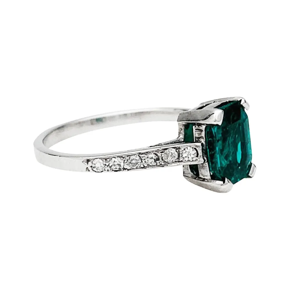 Пръстен от бяло злато, Платина, изумруд 1.26ct.