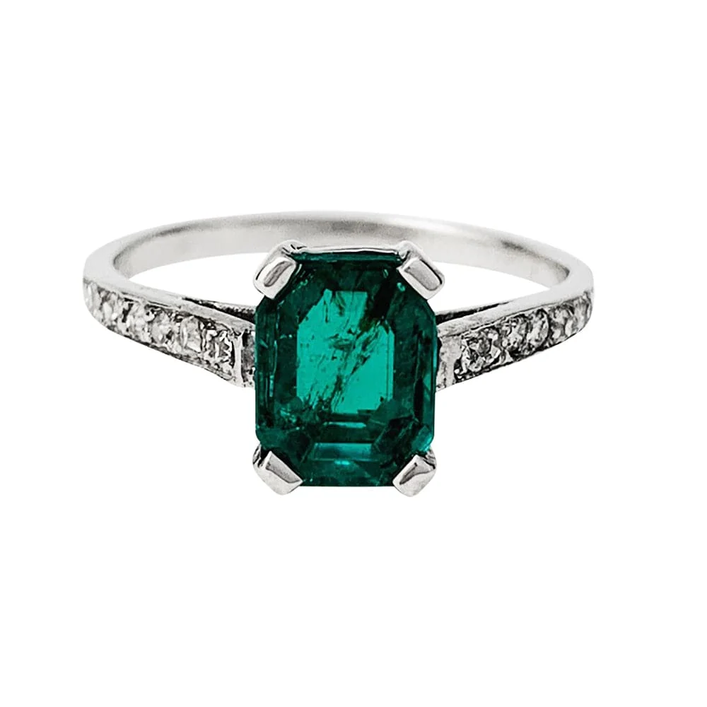 Пръстен от бяло злато, Платина, изумруд 1.26ct.