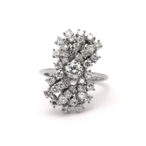 Съвременен пръстен от бяло злато, инкрустиран с диаманти (+-1.36ct)