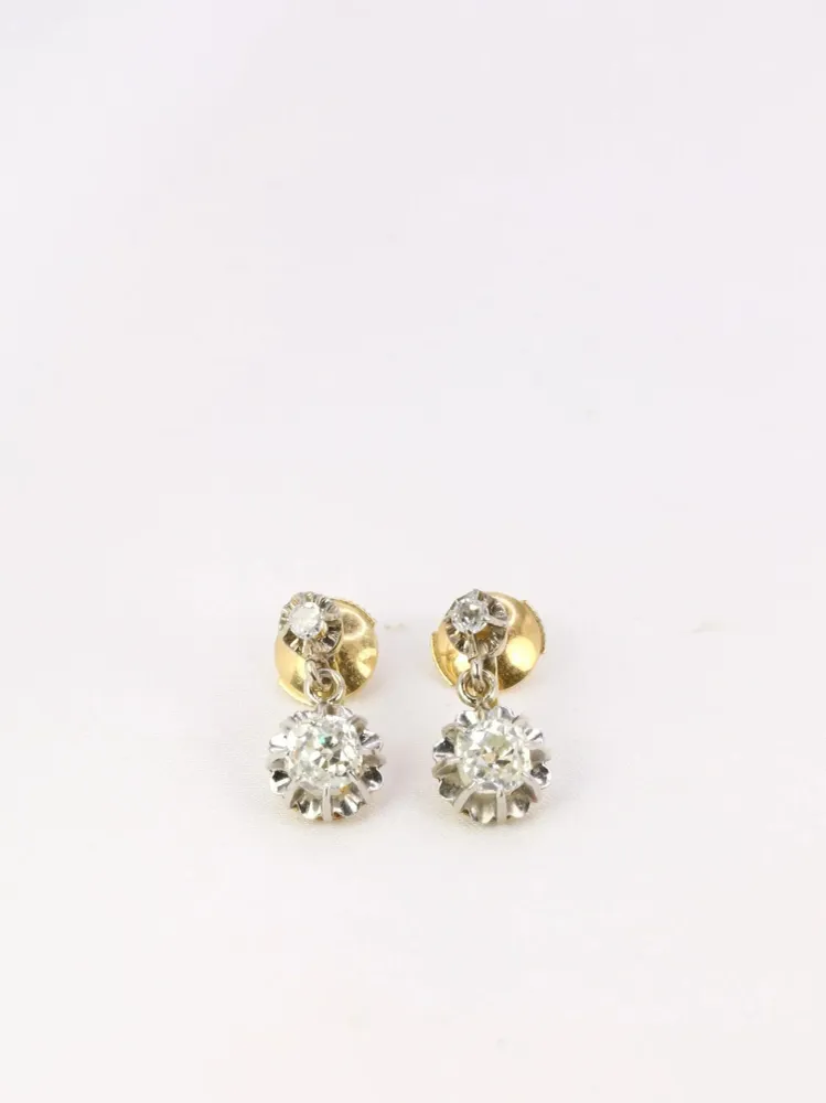 Спящи обеци в злато и старошлифовани диаманти 1,5 ct