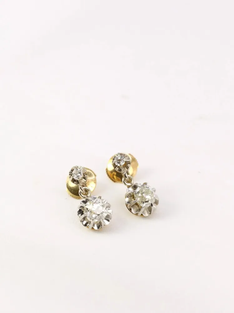 Спящи обеци в злато и старошлифовани диаманти 1,5 ct