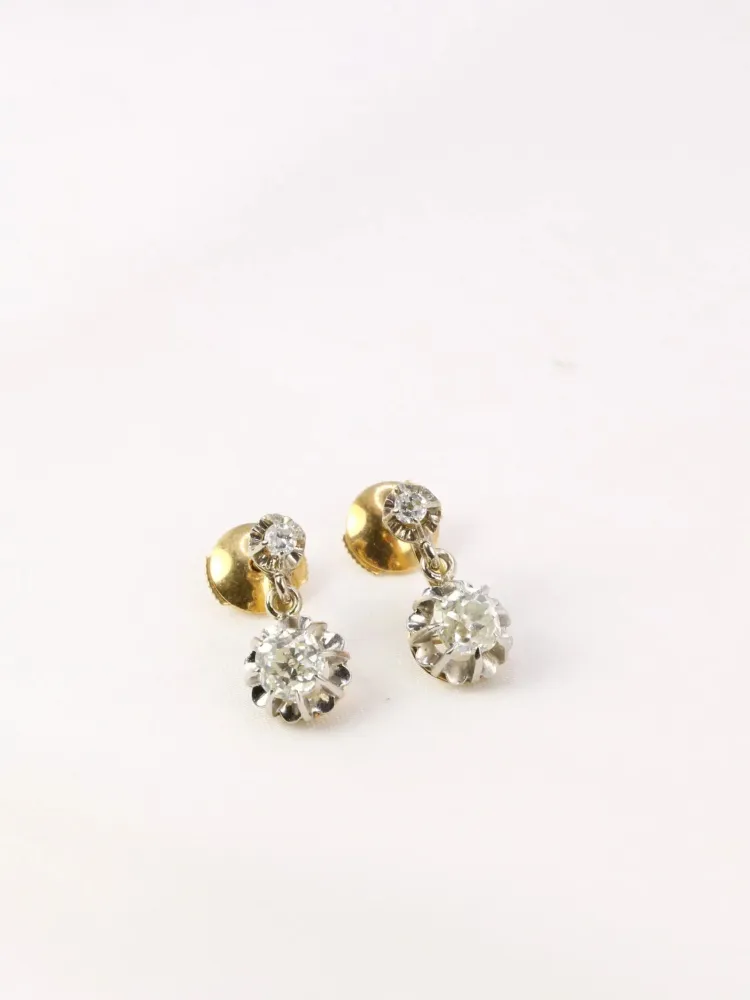 Спящи обеци в злато и старошлифовани диаманти 1,5 ct