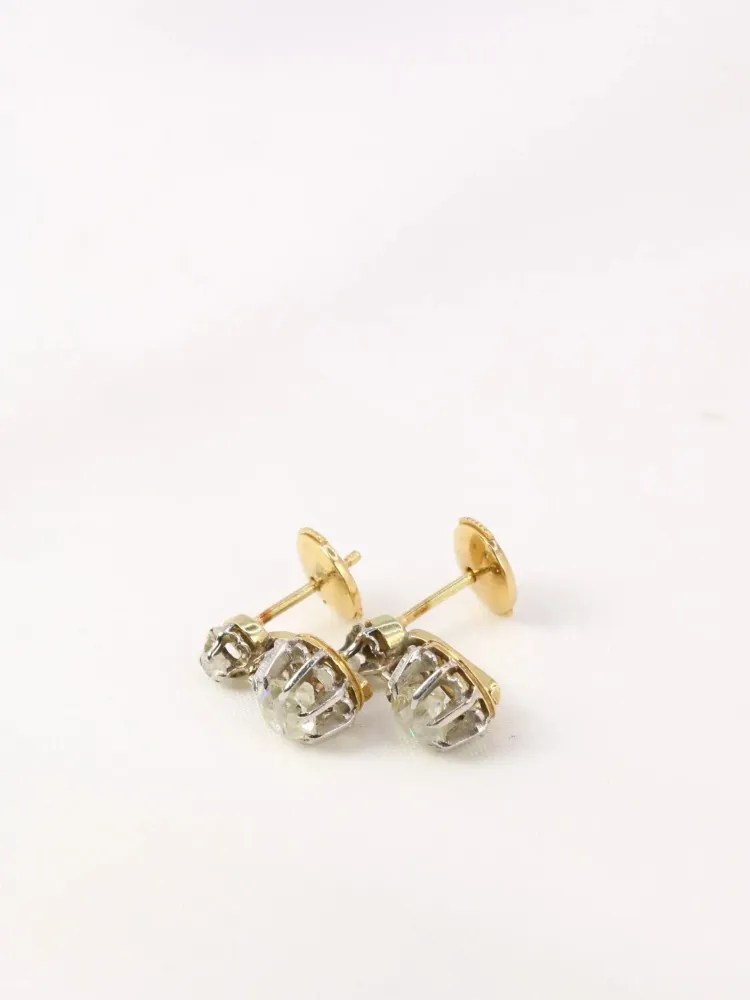 Спящи обеци в злато и старошлифовани диаманти 1,5 ct