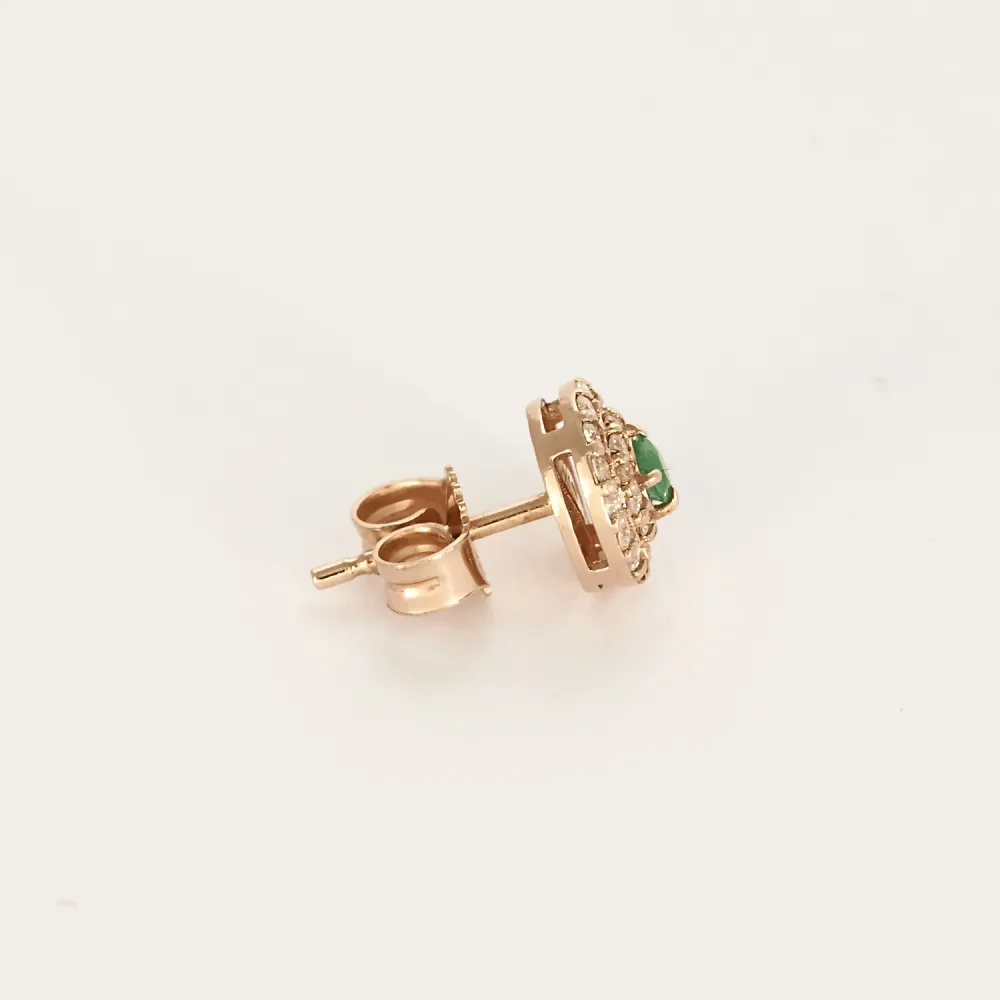 Чифт обеци от розово злато 14K, изумруди и диаманти