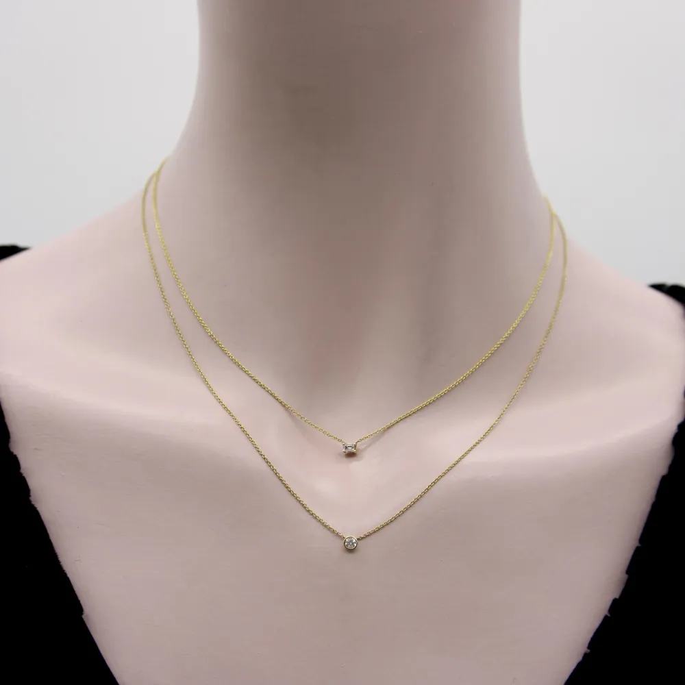 Колие - диамант с изумрудено шлифоване в 14K злато