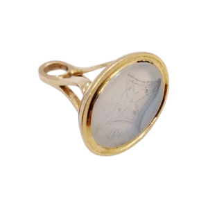 Античен печатен медальон от розово злато 14k и бял ахат