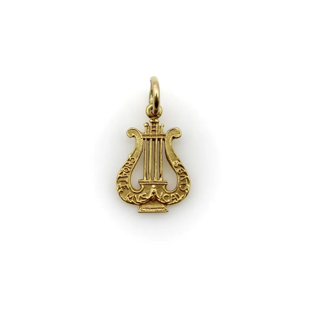 Викториански златен медальон-чар със златна лира 14K