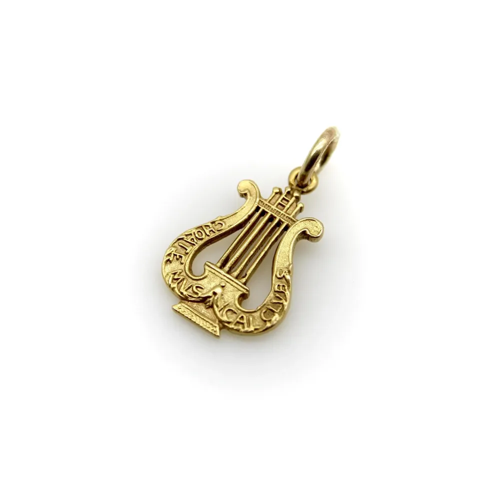 Викториански златен медальон-чар със златна лира 14K
