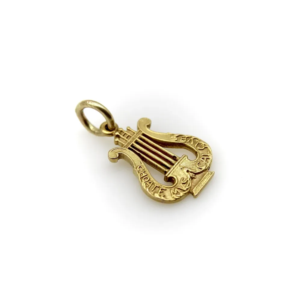 Викториански златен медальон-чар със златна лира 14K