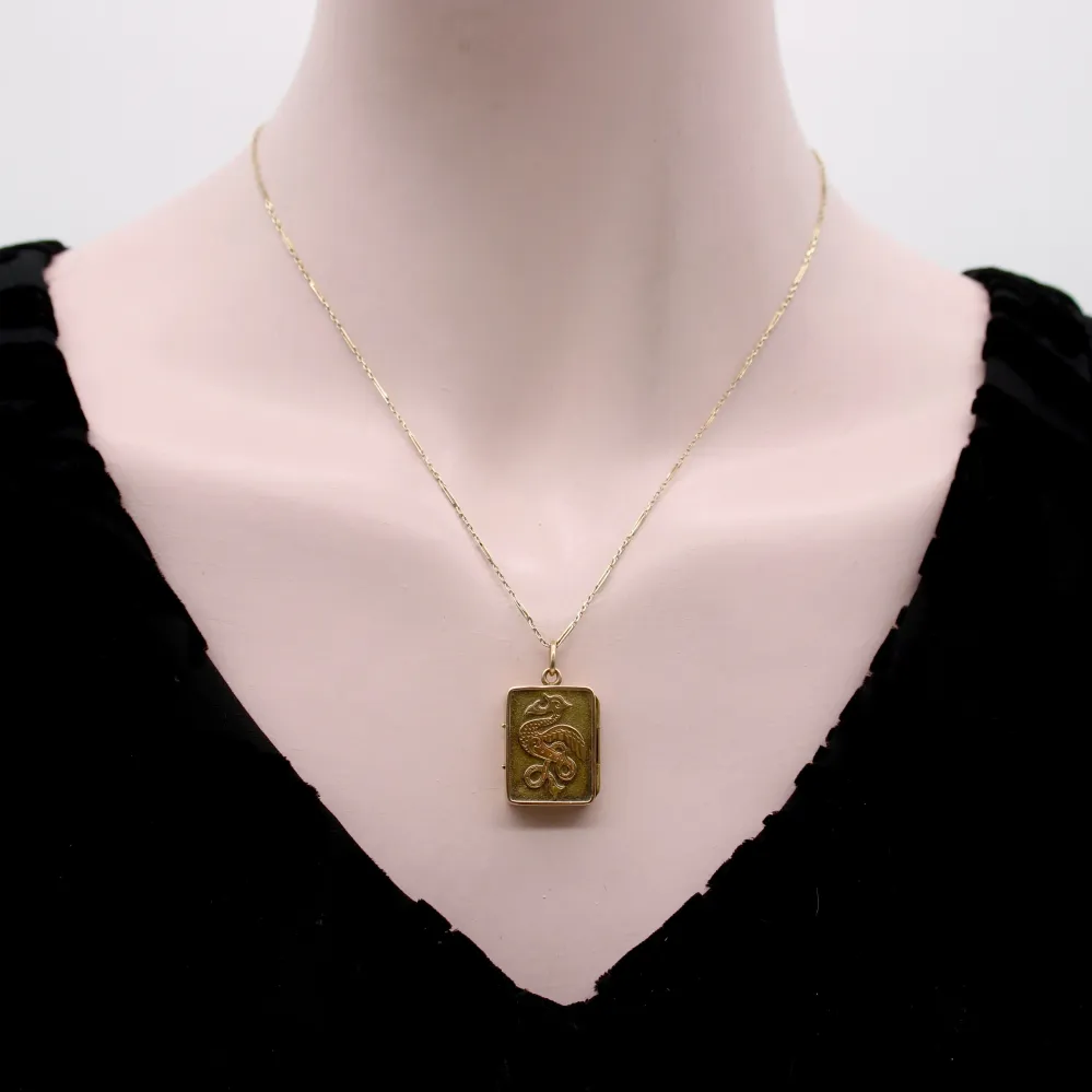 Викториански келтски правоъгълен медальон висулка от 14K злато