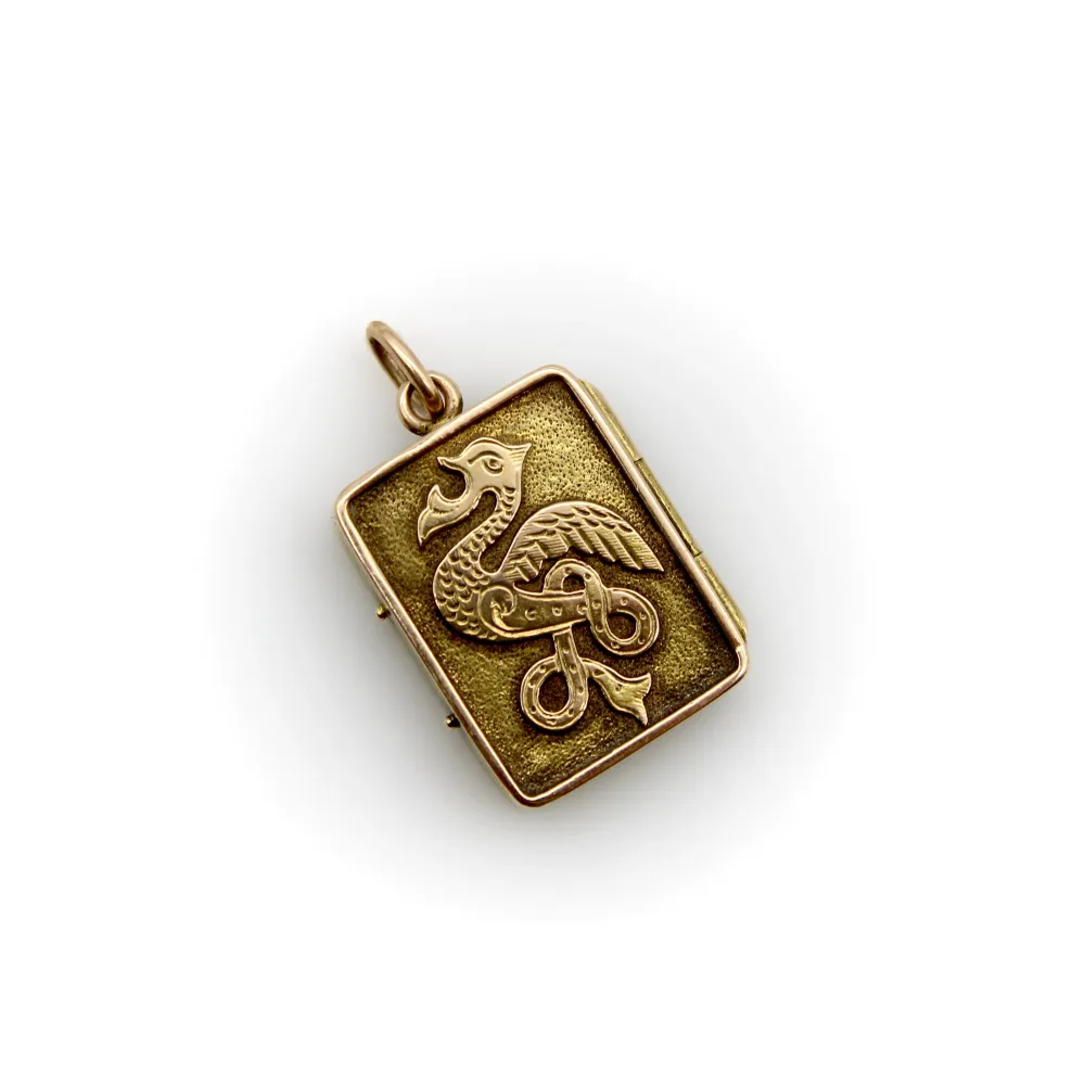 Викториански келтски правоъгълен медальон висулка от 14K злато