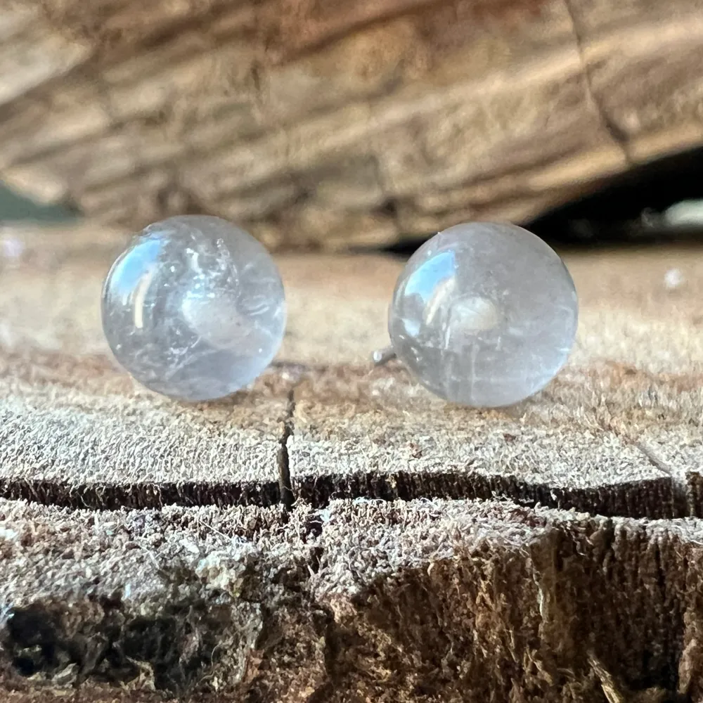 7 mm безцветни кварцови сферични обеци