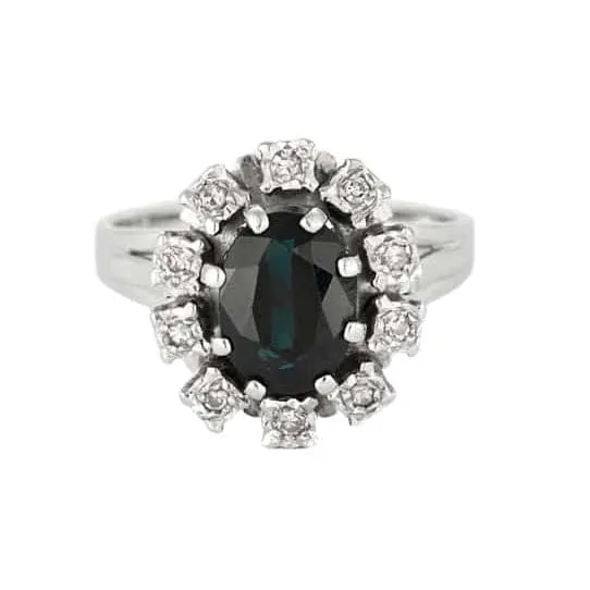Пръстен Маргаритка бяло злато, сапфир 1,69ct и диаманти