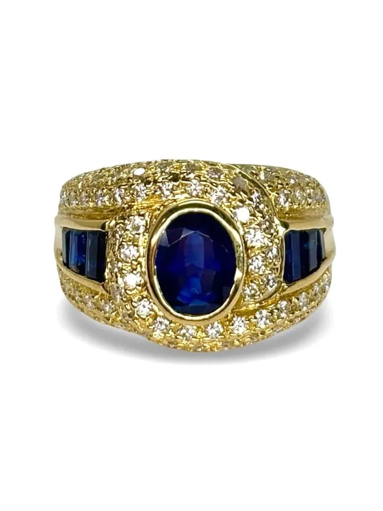 Пръстен от жълто злато със сапфир 2,5 ct и диаманти 1 ct