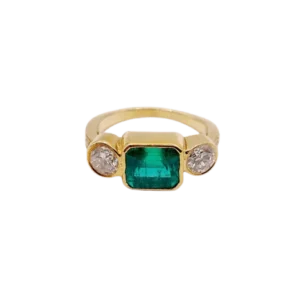 Жартиерен пръстен винтидж колумбийски изумруд 1,80 ct и диаманти в 18k злато