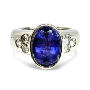 Пръстен от бяло злато с танзанит 5 ct и диаманти 0,6 ct
