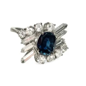 Пръстен от 18K бяло злато със сапфир 1,5 ct и диаманти 1 ct
