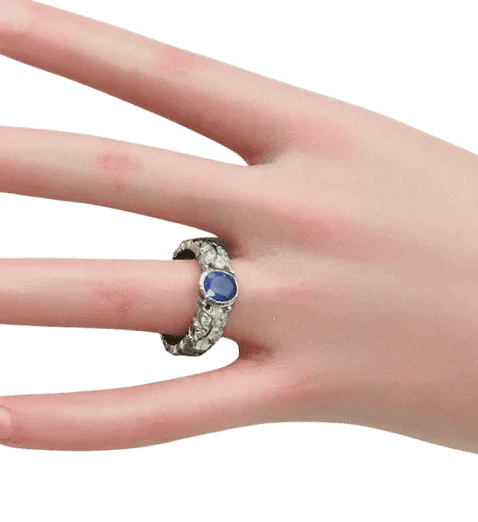 Пръстен Солитер със сапфир и диаманти от бяло злато 18k