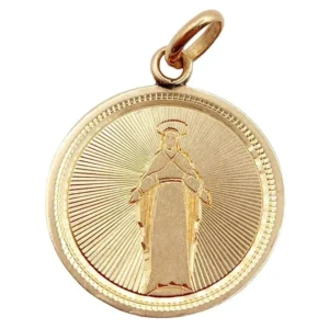 Викториански религиозен медал 18k розово злато Дева Мария и фино изсечени декорации (около 1885 г.)