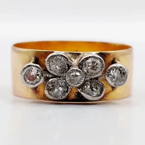 Викториански пръстен от розово злато 18k с диаманти стар шлиф (около 1897)